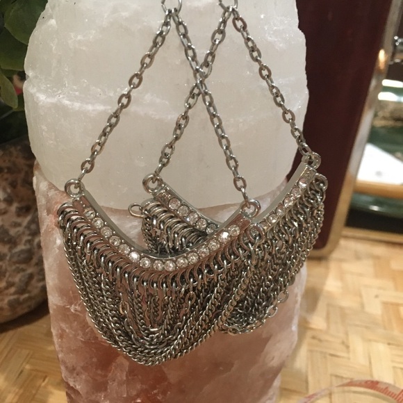 Silver Unique chain rhinestone earrings. Edgy. Gothic - Picture 5 of 5